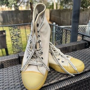 All Saints Jaxon High-Top Canvas Sneakers in Beige with Gum Sole